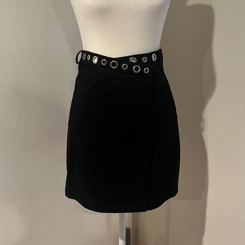 Maje Black Mini Skirt with Eyelet Detail